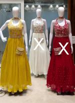 Georgette Yellow Wedding Wear Sequins Work Readymade Gown With Dupatta